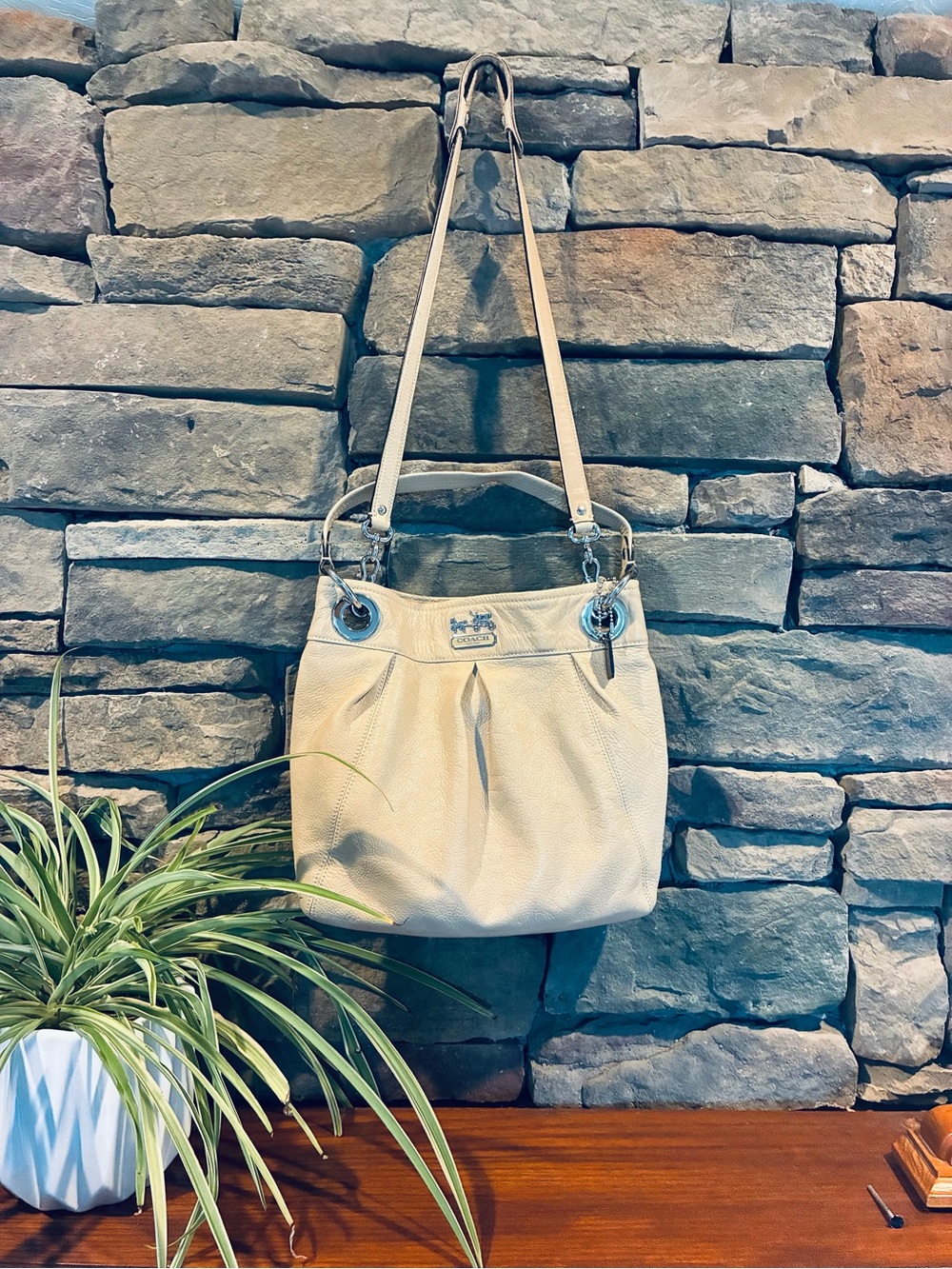 Coach Madison Pleated Leather Hippie Bag Apricot/Tan, Style #14576